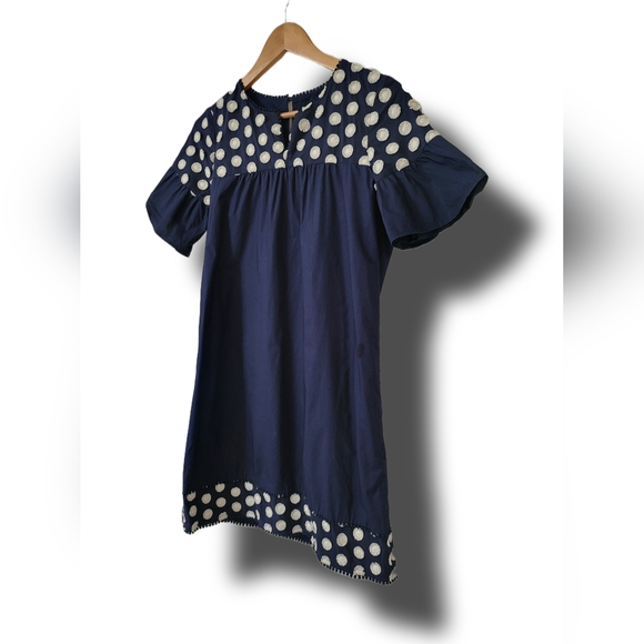 🌿J Crew Womens size 2 Dress Back Zip Ruffle Sleeve Navy Blue White Fring - Picture 4 of 10